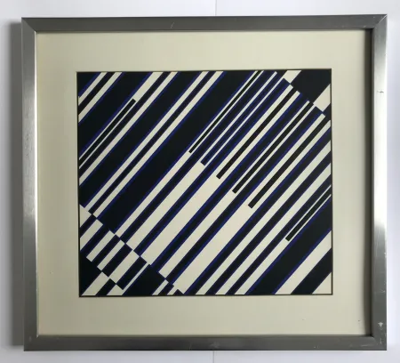 Zeefdruk Fruhtrunk - Sans titre (Progression à rayures en noir, blanc, bleu)