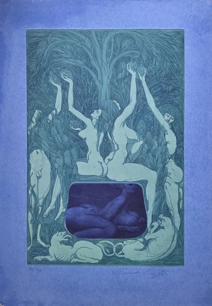 Aquatint Fuchs - Nacht Unterschlupf im Laub