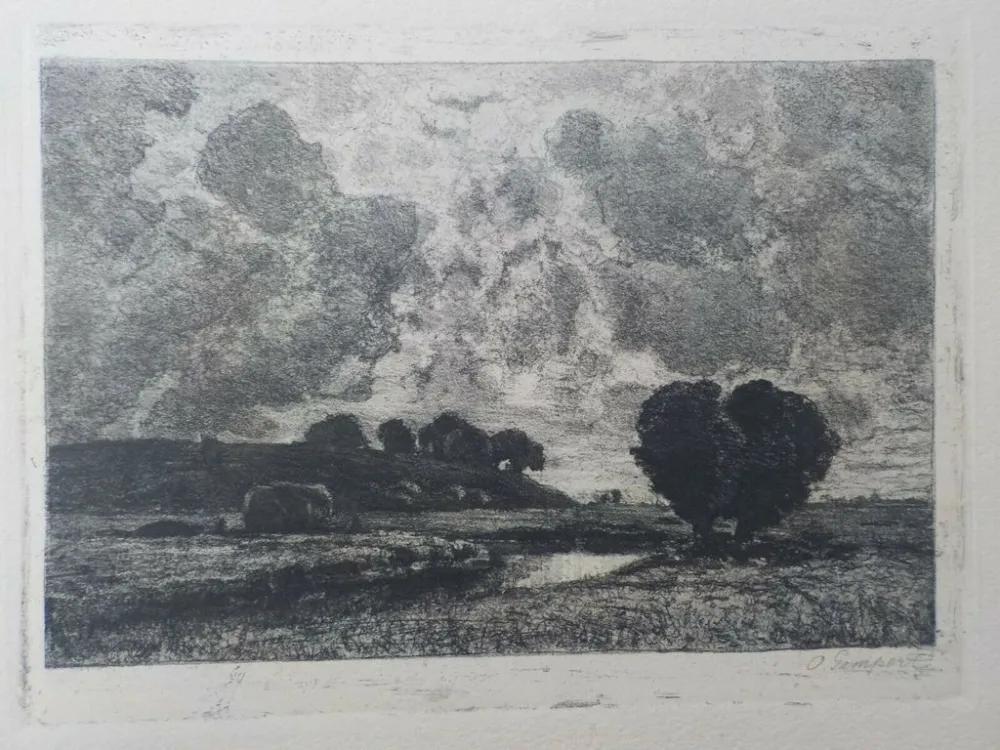 Ets En Aquatint Gampert - Sommerlandschaft bei Höchstädt