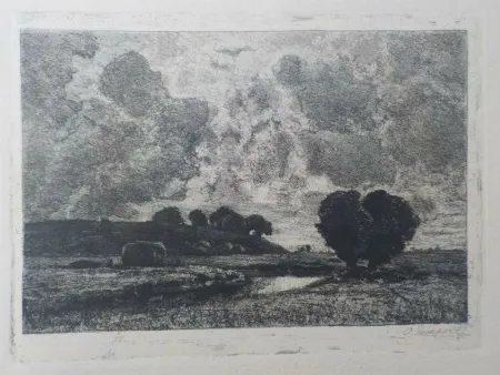 Ets En Aquatint Gampert - Sommerlandschaft bei Höchstädt