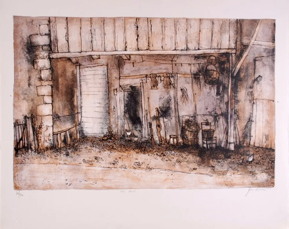 Lithografie Gantner - La Cour - Court