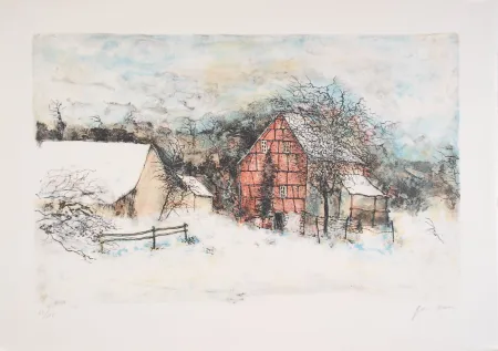 Lithografie Gantner - La ferme endormie