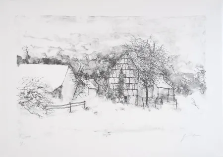 Lithografie Gantner - La ferme endormie