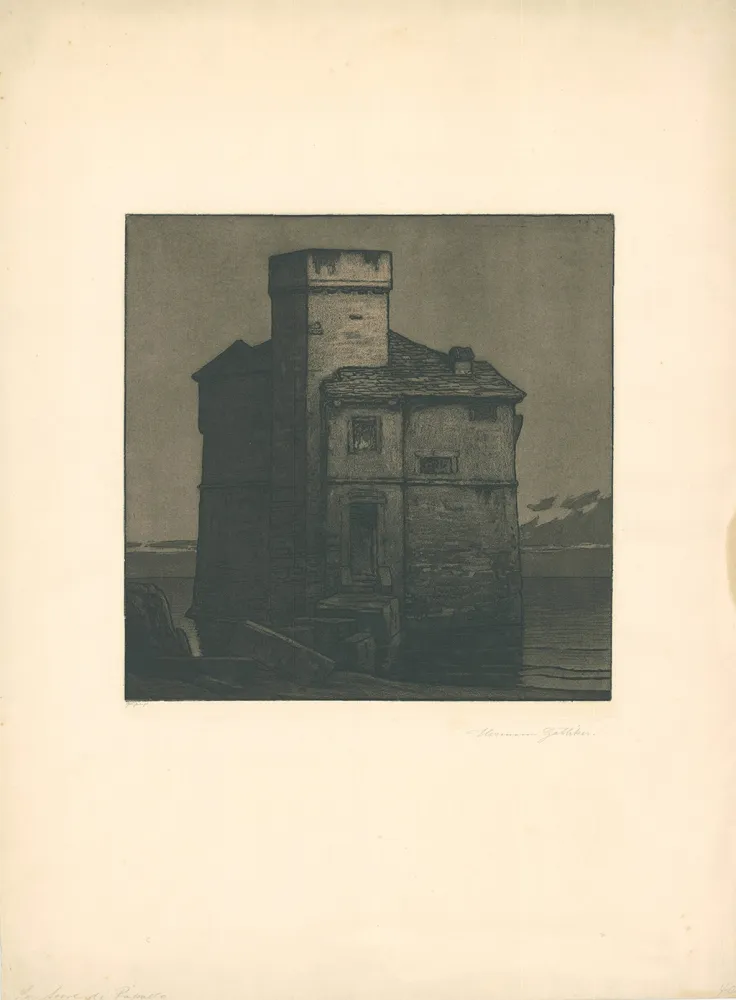Ets En Aquatint Gattiker - La Torre di Rapallo (Torre Pagana)