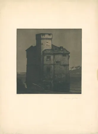 Ets En Aquatint Gattiker - La Torre di Rapallo (Torre Pagana)