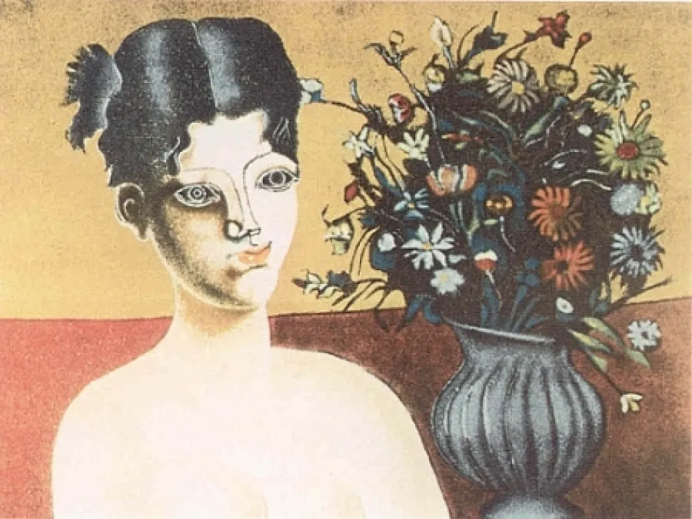Lithografie Gentilini - Ragazza con vaso di fiori