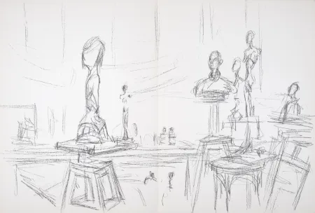 Lithografie Giacometti - Atelier et sculptures, 1961