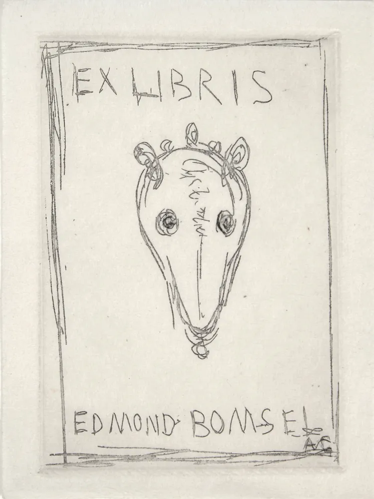 Droge Naald Giacometti - EX-LIBRIS EDMOND BOMSEL. Pointe-sèche originale monogrammée (1961)