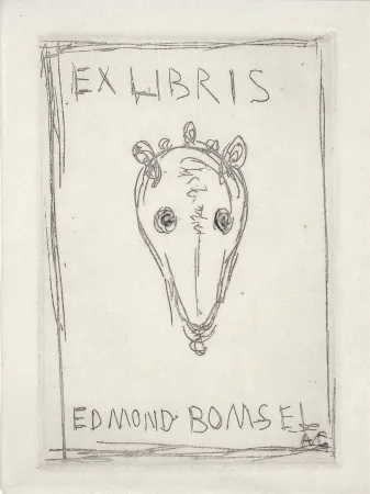 Droge Naald Giacometti - EX-LIBRIS EDMOND BOMSEL. Pointe-sèche originale monogrammée (1961)