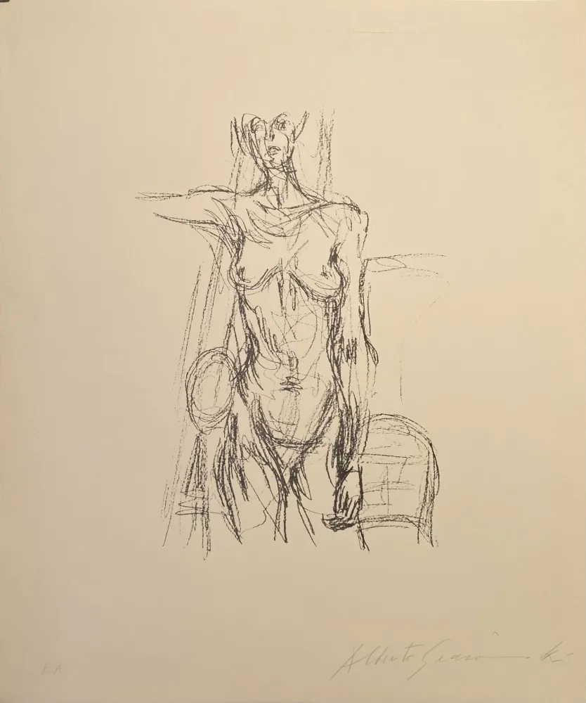 Lithografie Giacometti - Femme Nue Debout avec le bras drout levé - signed