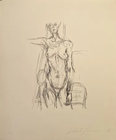 Lithografie Giacometti - Femme Nue Debout avec le bras drout levé - signed