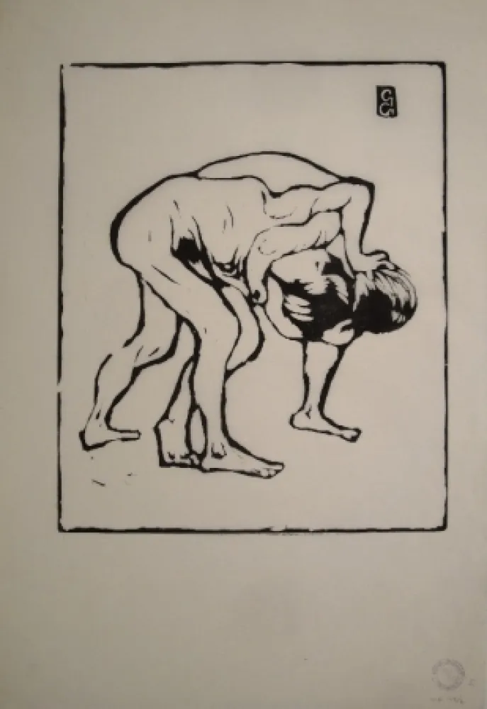 Houtsnede Giacometti - La Lotta I. – Ringende Knaben. – Diego und Alberto