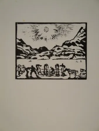 Houtsnede Giacometti - Lavoratori del ghiaccio, die Eisbrecher