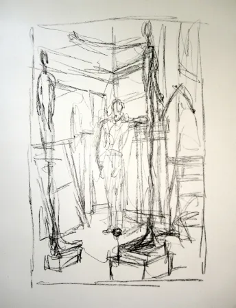 Lithografie Giacometti - Personnage dans l’atelier