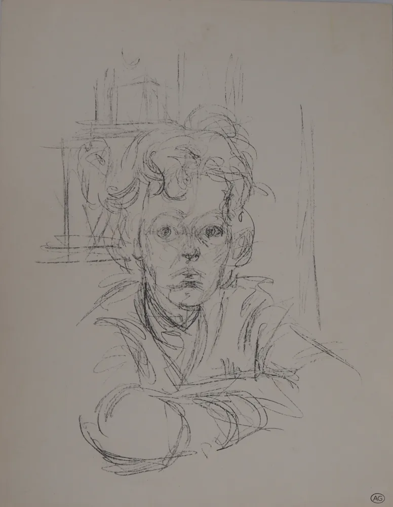 Lithografie Giacometti - Portrait d'Annette (signée du cachet)