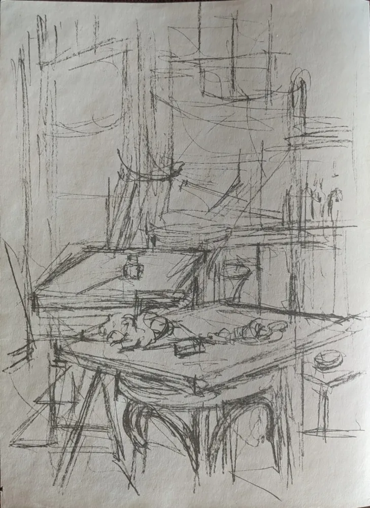 Lithografie Giacometti - Untitled (tables in studio)