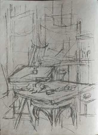 Lithografie Giacometti - Untitled (tables in studio)