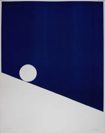 Zeefdruk Gilioli - Blue Composition, c. 1970s -  Hand-signed!