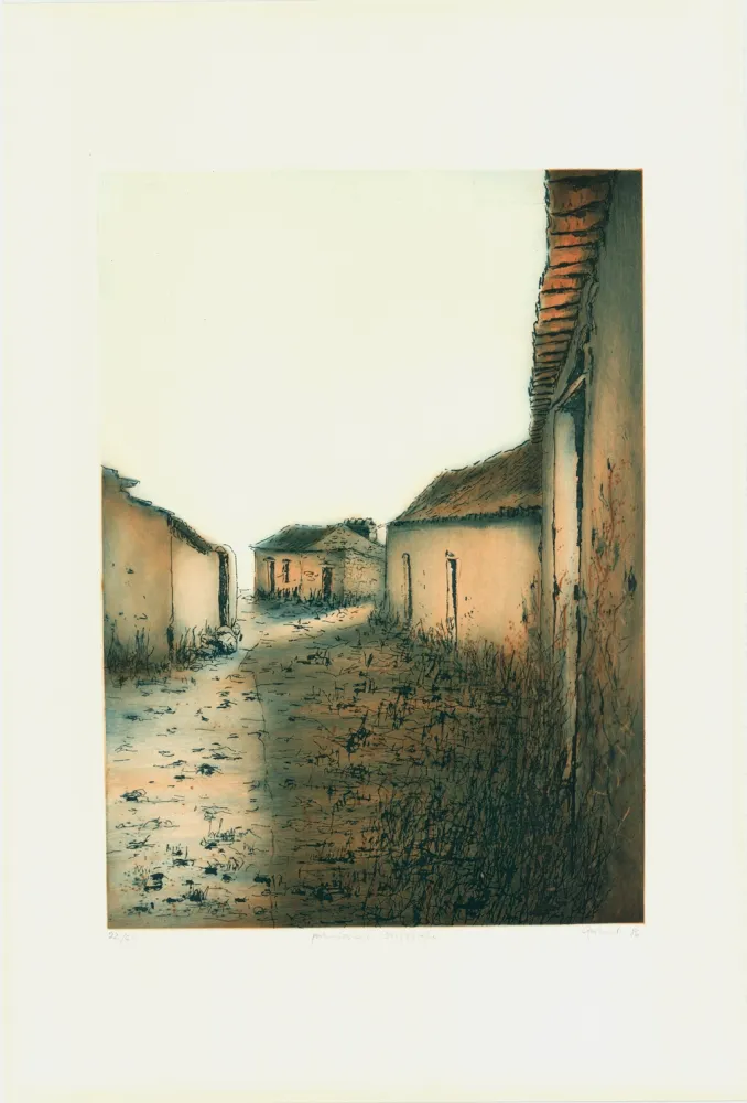 Ets En Aquatint Gortner - Portugiesische Dorfstrasse