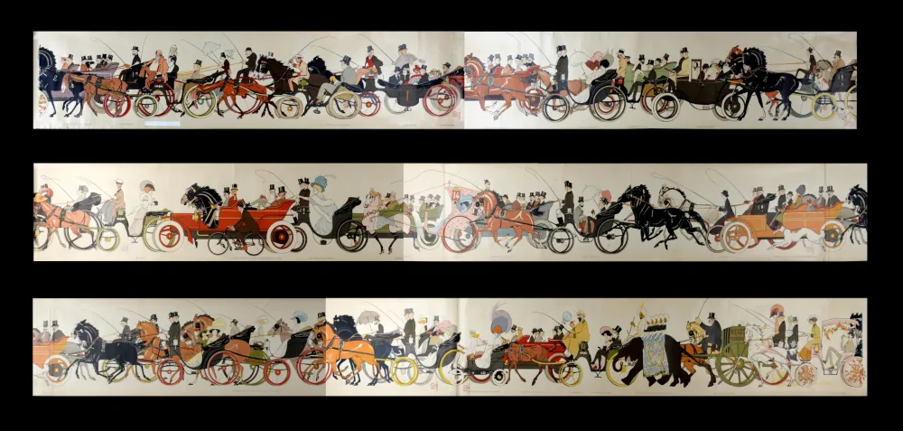 Lithografie Goursat - Le Retour des courses, 1910 - scarce COMPLET set in six assembled parts