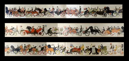 Lithografie Goursat - Le Retour des courses, 1910 - scarce COMPLET set in six assembled parts