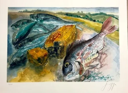 Lithografie Grass - Peces en la arena