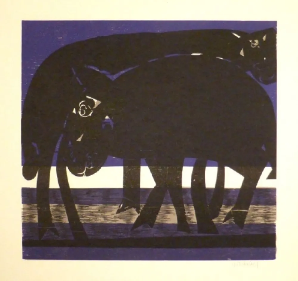 Houtsnede Grieshaber - Tiefebene