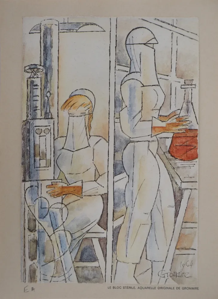 Lithografie Gromaire - Infirmières au laboratoire