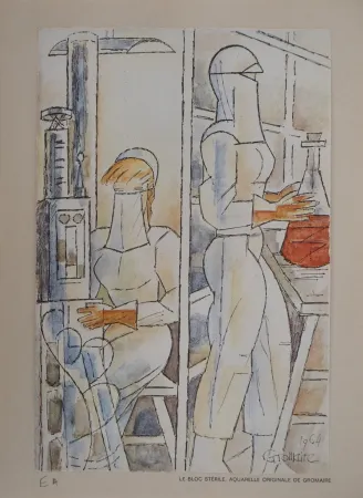 Lithografie Gromaire - Infirmières au laboratoire