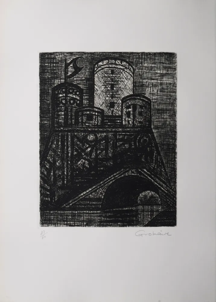 Lithografie Gromaire - Le donjon de Dunsinane, 1958