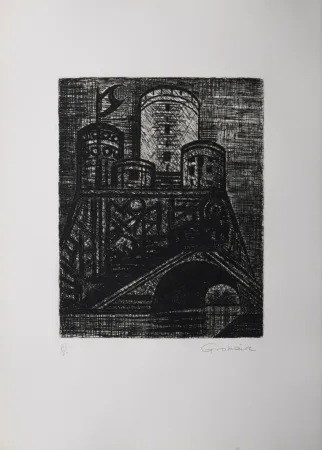 Lithografie Gromaire - Le donjon de Dunsinane, 1958