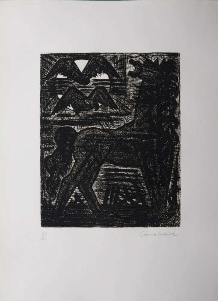 Ets Gromaire - Présages, cheval noir et oiseaux de nuit, 1958