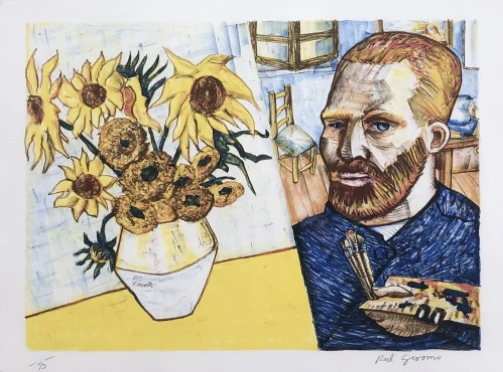 Lithografie Grooms - Van Gogh with Sunflowers