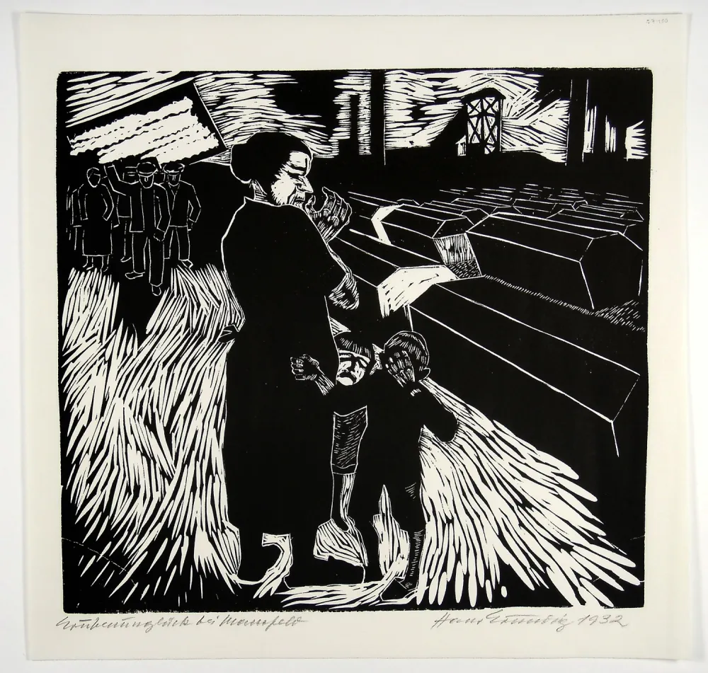 Houtsnede Grundig - Grubenunglück bei Mansfeld (Mining accident near Mansfeld)