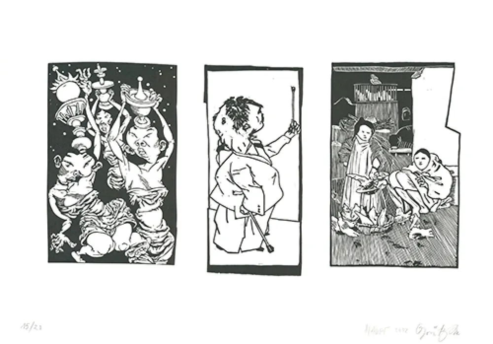 Linosnede Grützke - Bilder aus Bongs Stall