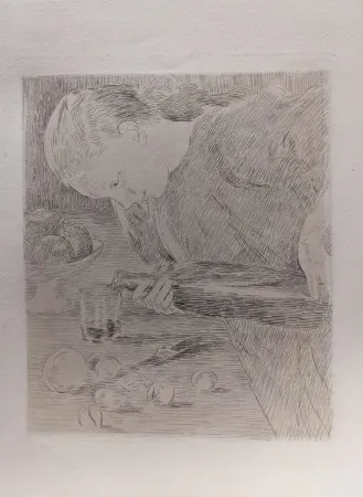 Gravure Guiguet - L'Enfant à la Bouteille