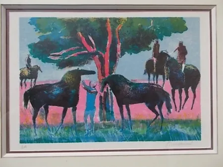 Lithografie Guiramand - Les cavaliers