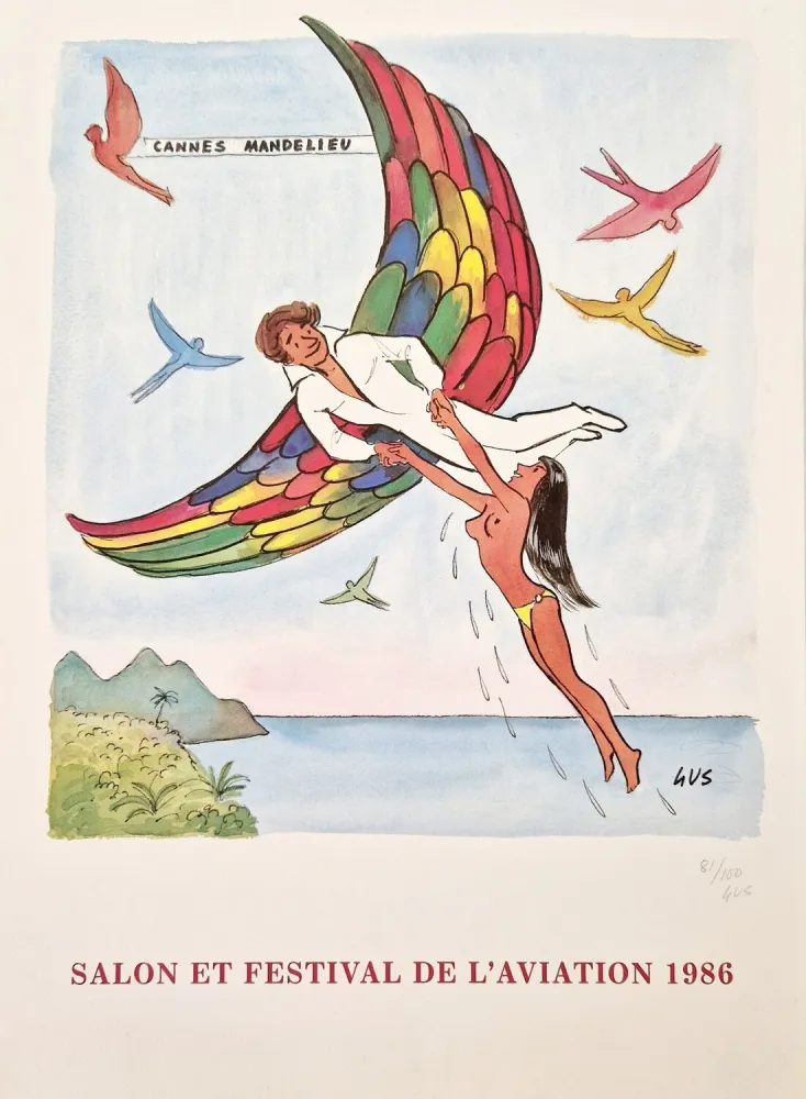 Lithografie Gus - Salon et Festival de l'Aviation 1986