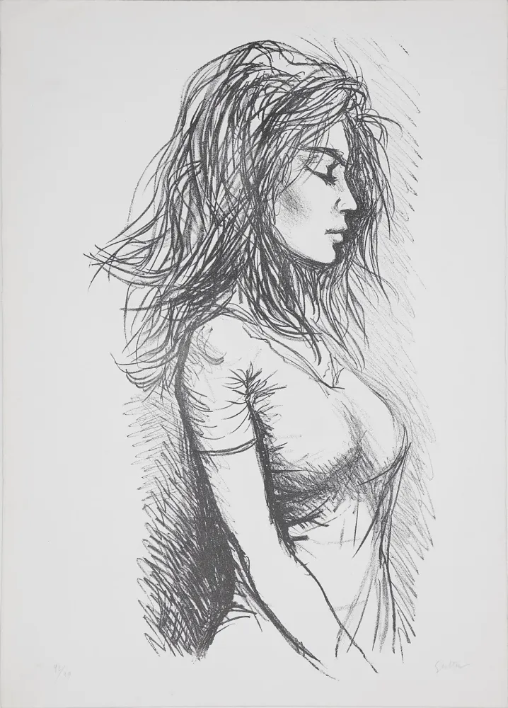 Lithografie Guttuso - Donna di profilo verso destra