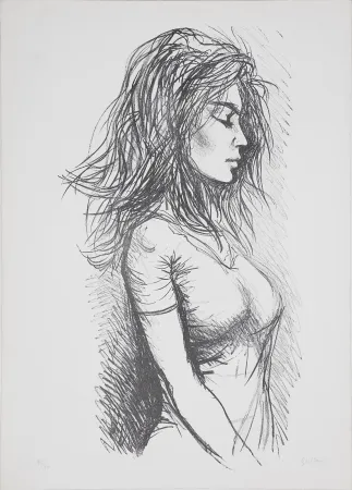 Lithografie Guttuso - Donna di profilo verso destra