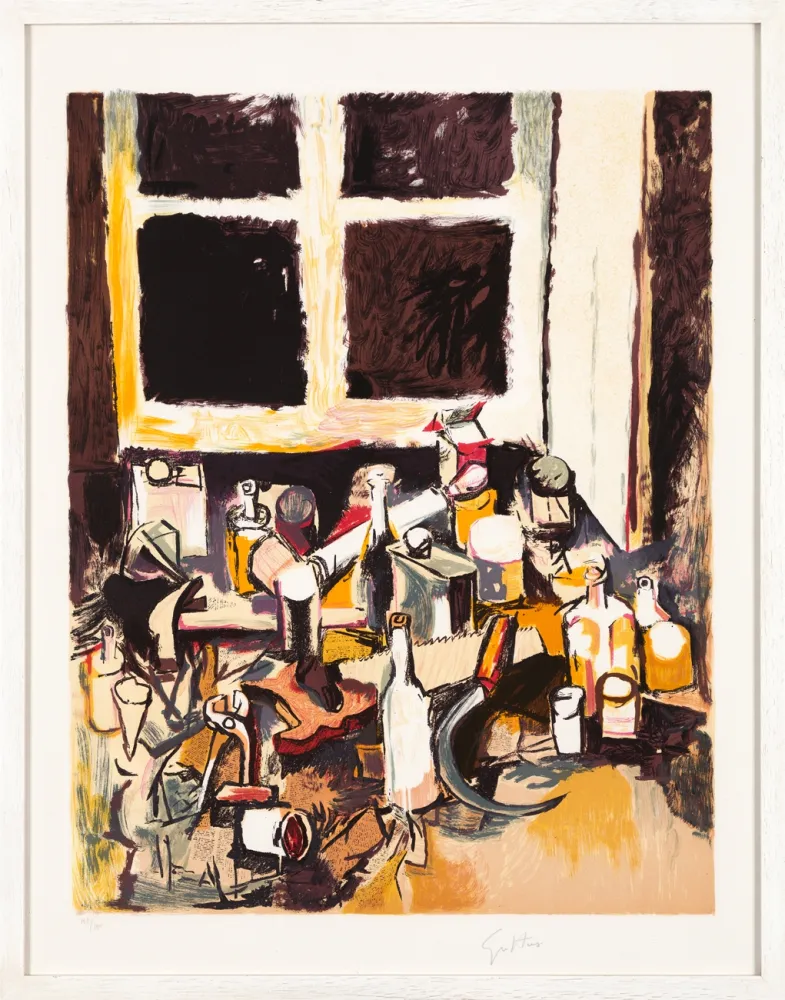 Lithografie Guttuso - Oggetti sul tavolo e finestra di sera
