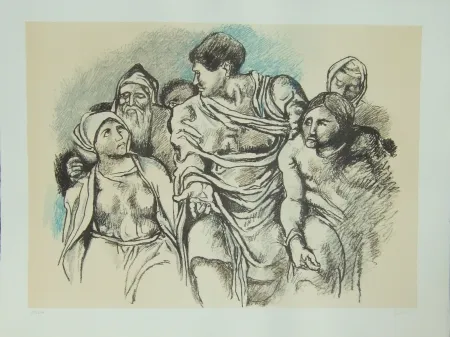 Lithografie Guttuso - Omaggio a Michelangelo