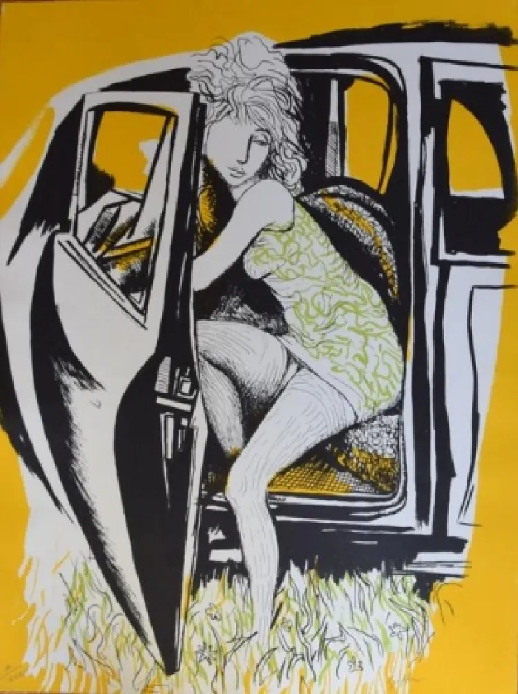 Lithografie Guttuso - Ragazza che scende dall'auto