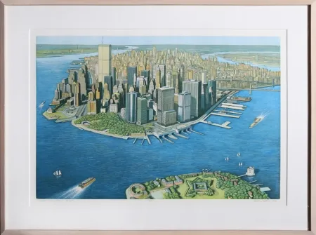 Ets En Aquatint Haas - Manhattan View from Governor's Island (Color)