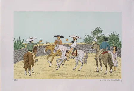 Lithografie Haddelsey - Cavaliers mexicains