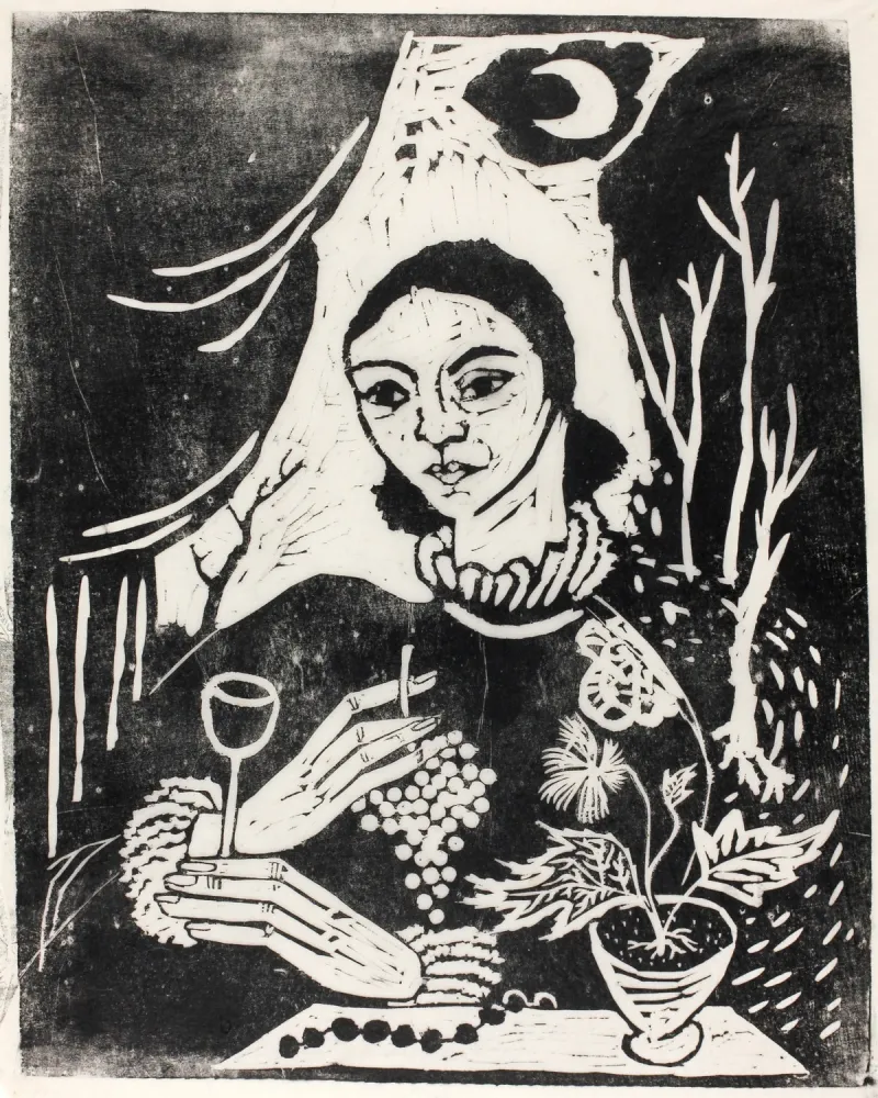 Houtsnede Hamerschlag - Selbstporträt (Selbstbildnis mit Zigarette)