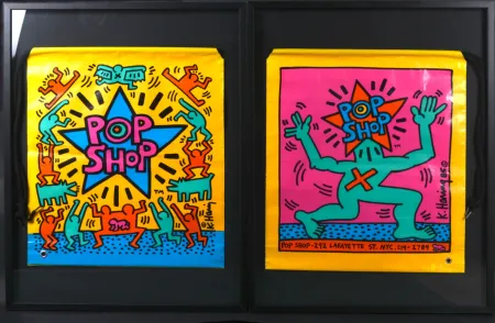Zeefdruk Haring - 2 Pop shop Bag, 1986 - Framed