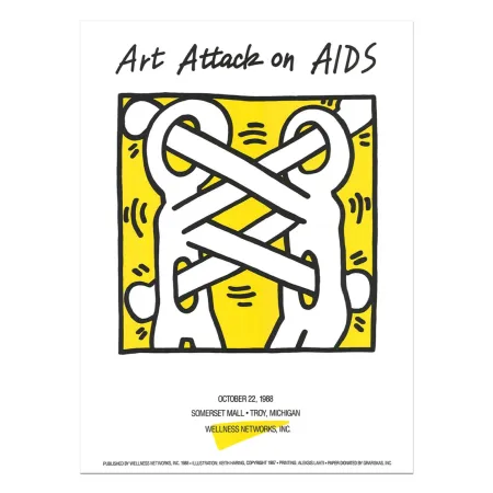 Zeefdruk Haring - Art Attack on Aids Vintage Poster