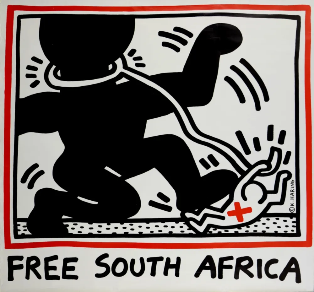 Lithografie Haring - Free South Africa, 1985 -  Large poster!