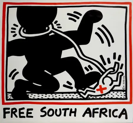 Lithografie Haring - Free South Africa, 1985 -  Large poster!